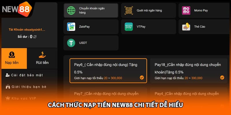 Cách thức nạp tiền NEW88 chi tiết dễ hiểu